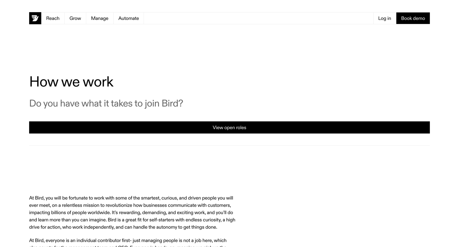 Bird - How we work  Bird (formerly MessageBird) screen