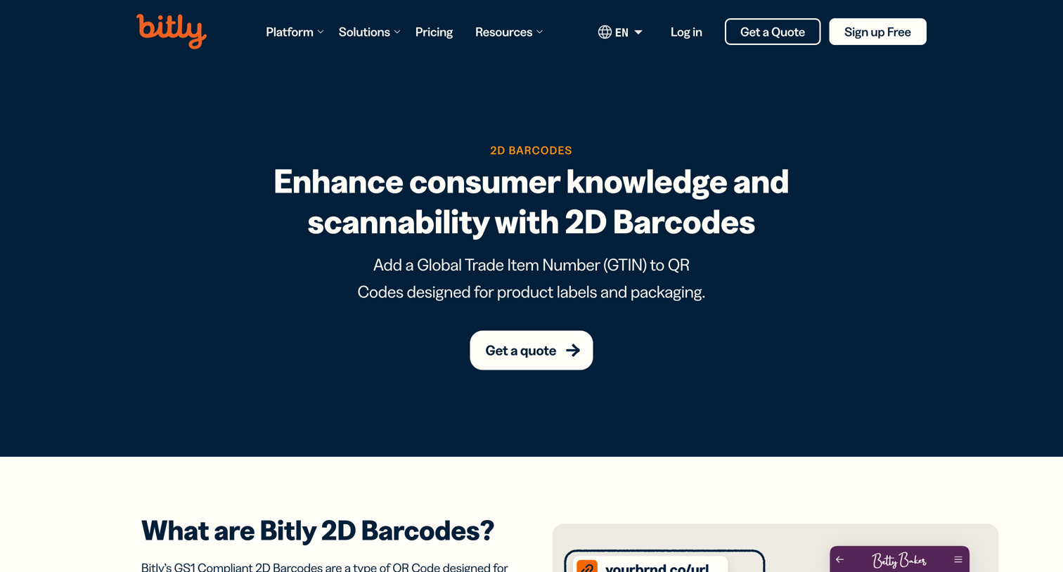 Bitly - Bitly 2D Codes | Create and Manage GS1 Compliant 2D Barcodes screen