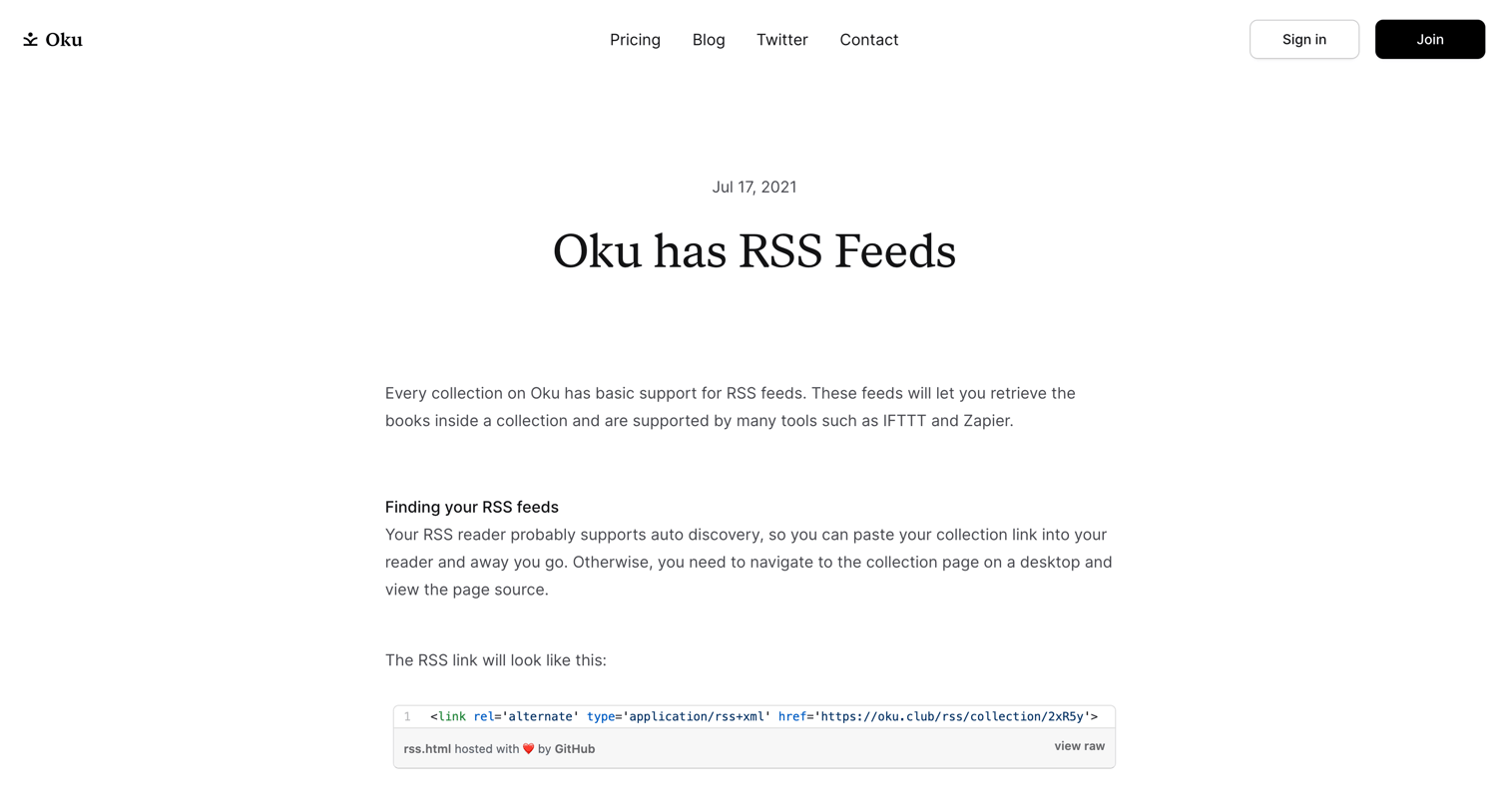 Oku - Oku has RSS Feeds Blog Oku screen