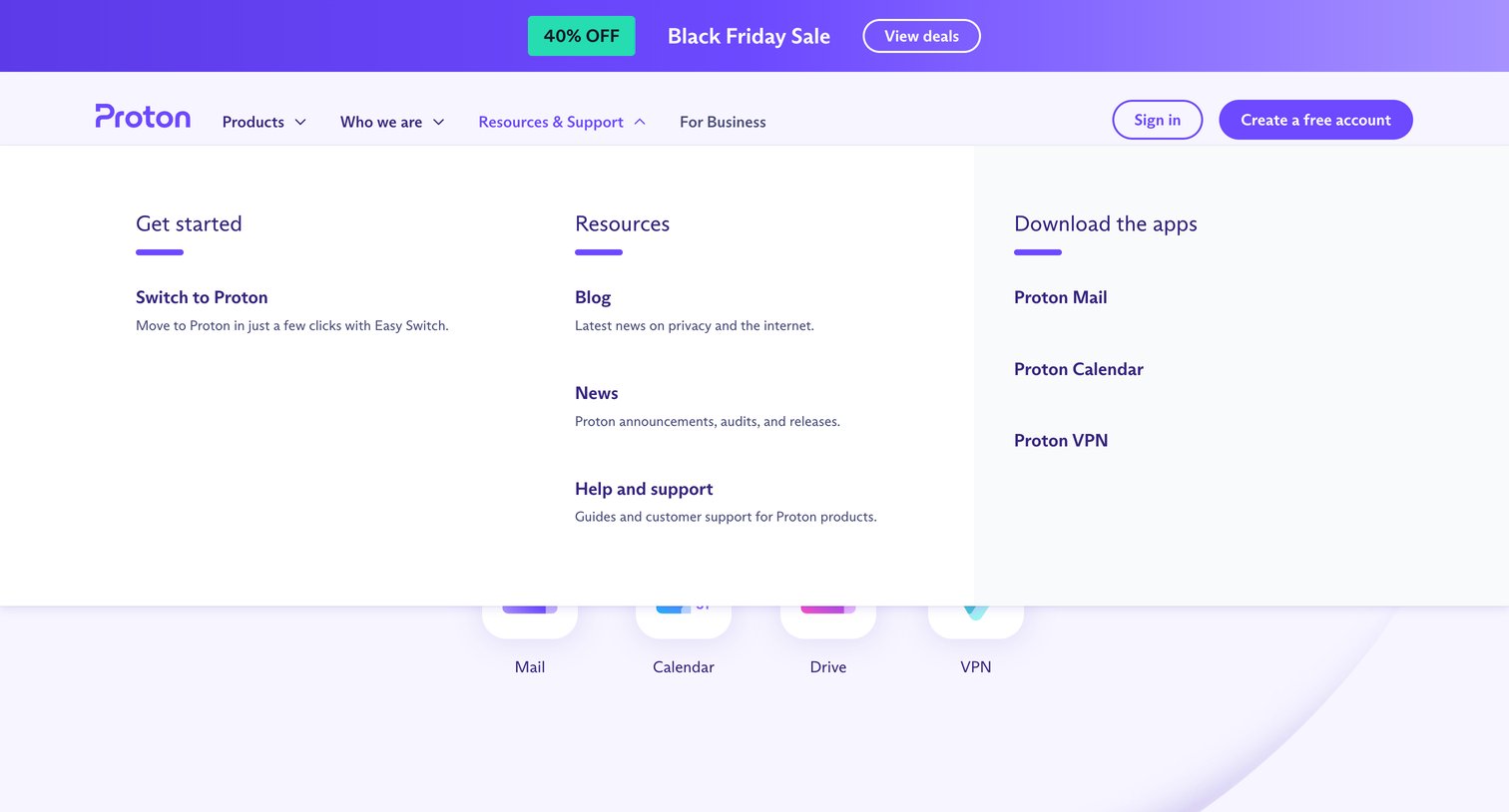 Proton - Proton — Privacy by default screen