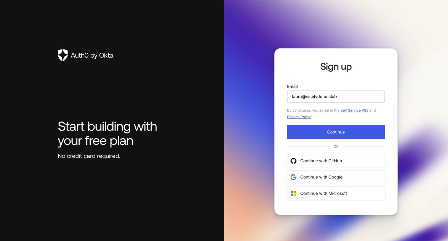 Auth0 - Sign Up - Auth0 screen