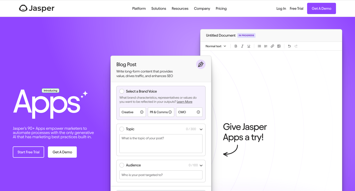 Jasper - AI-powered marketing with 90+ customizable apps – Jasper screen