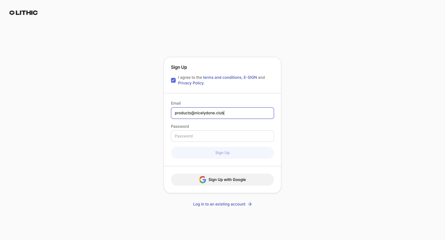 Lithic - Lithic - Sign Up screen