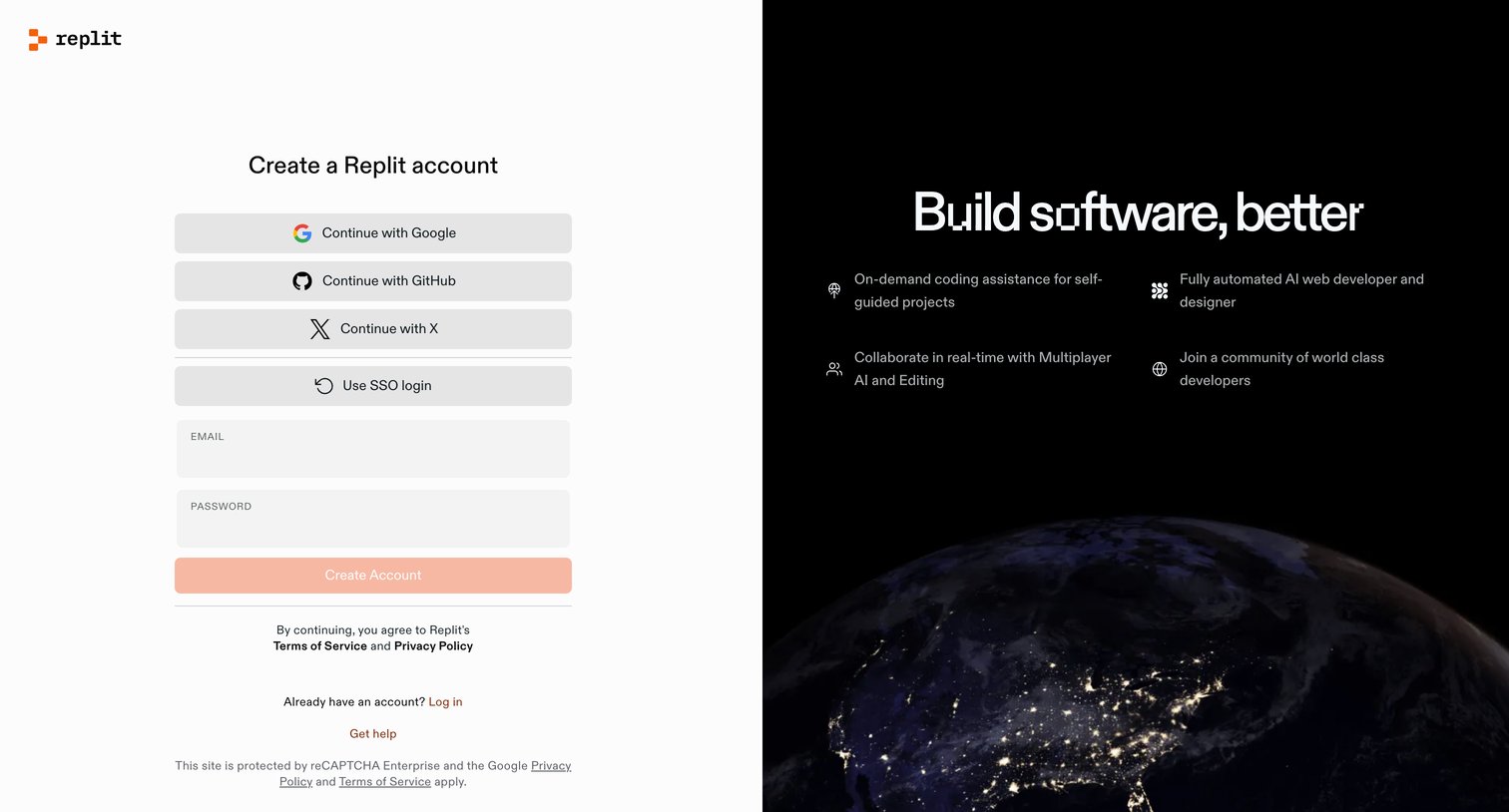 Replit - Sign Up - Replit screen