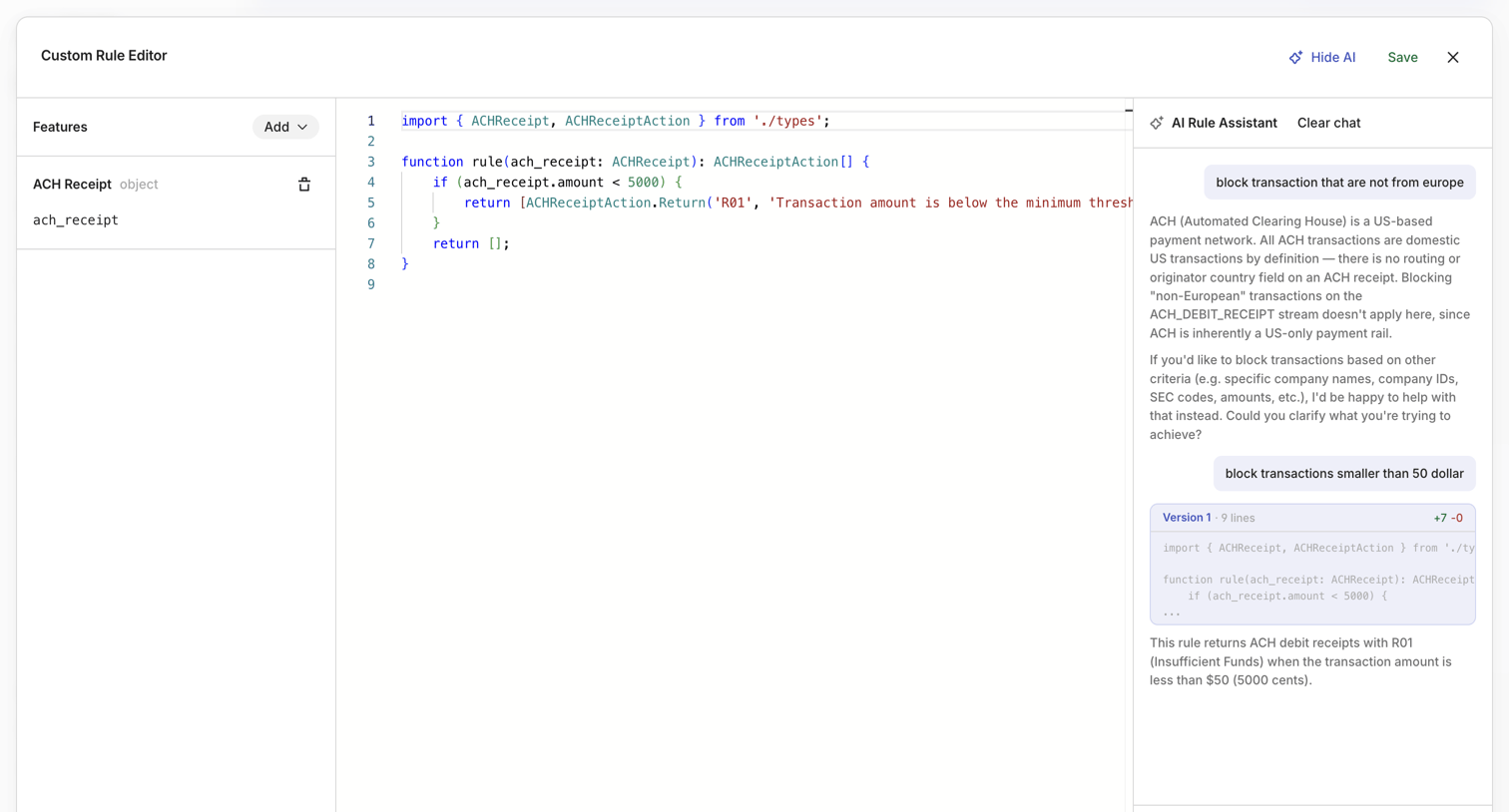 Lithic - Create ACH Debit Rule from Lithic