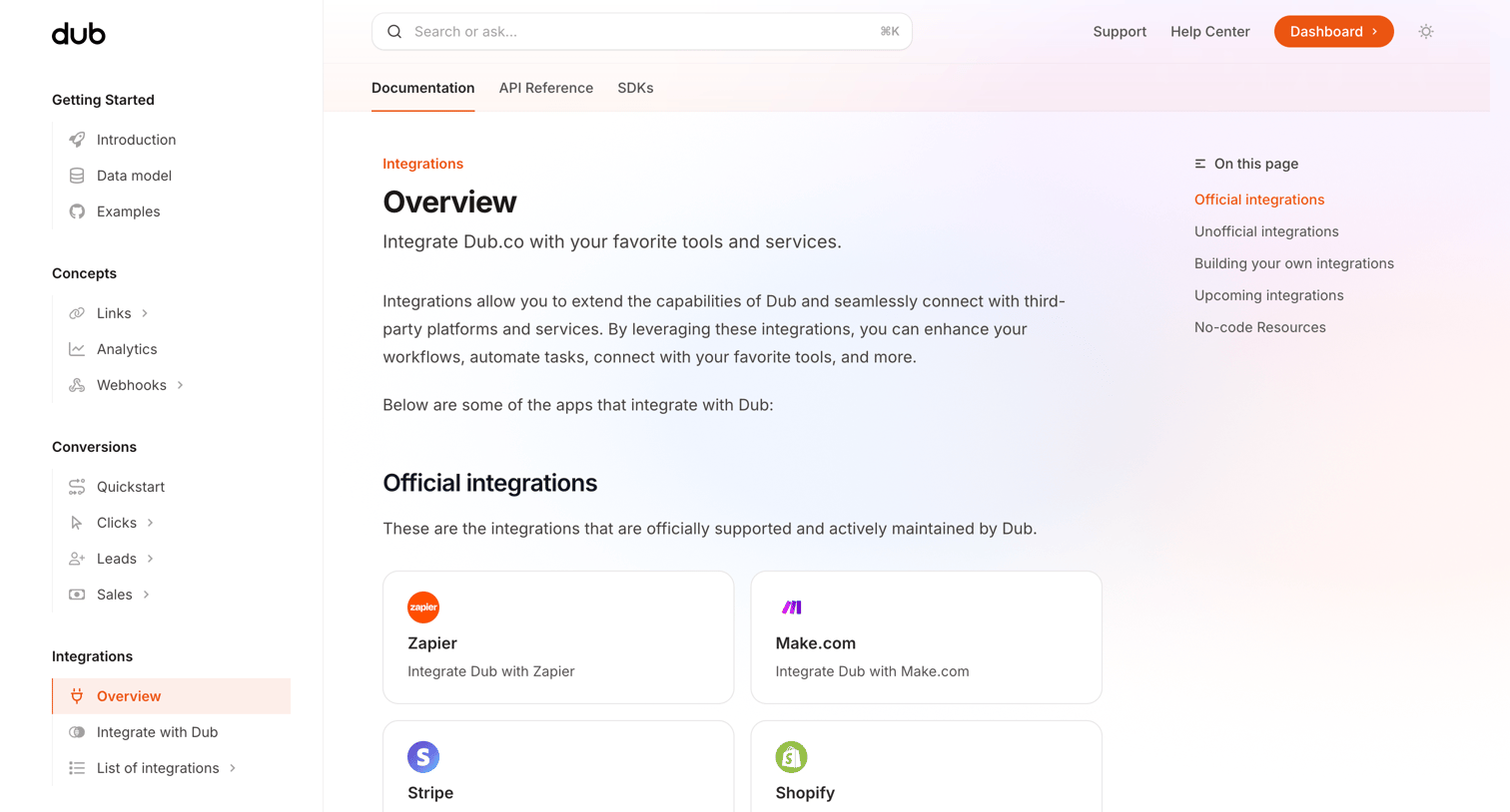 Dub - Dub.co Integrations Connect Dub.co to tools and services screen