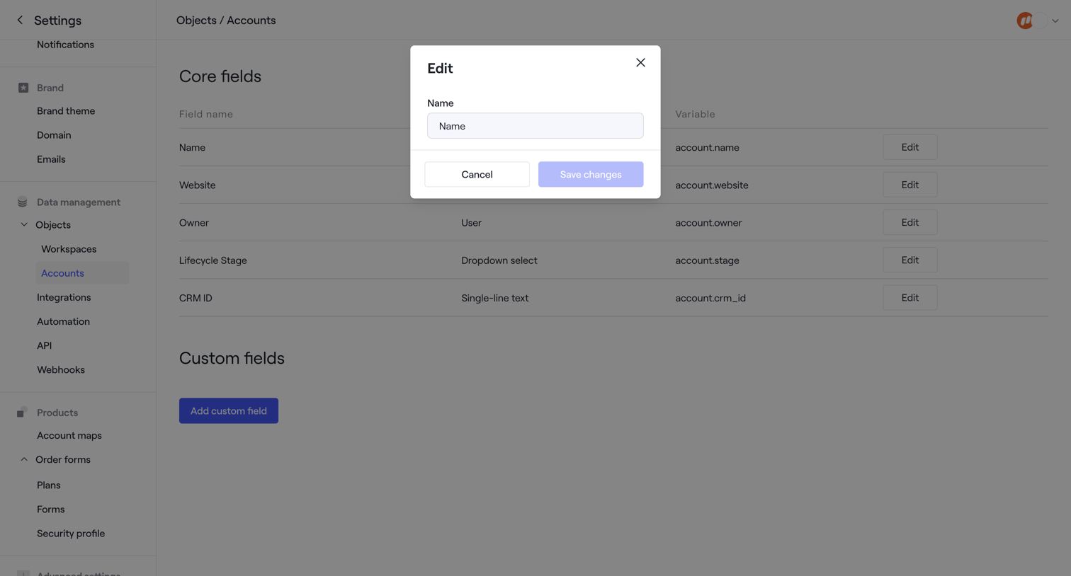 Objects · Accounts · Dock from Dock