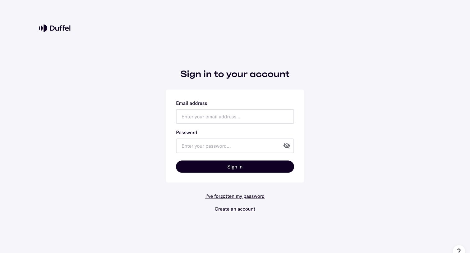 Duffel - Duffel – Sign in screen