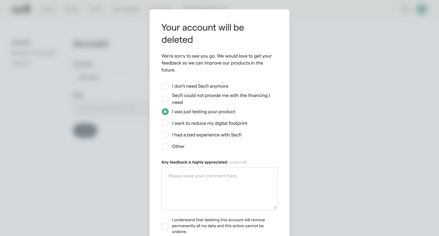 Secfi - Settings | Secfi screen