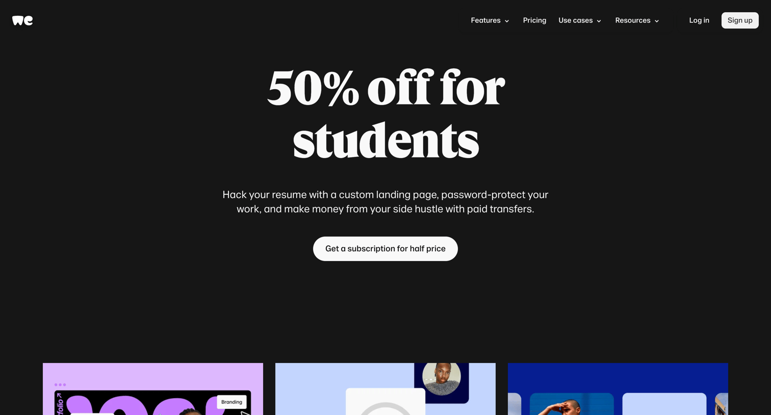 WeTransfer - Students get 50 off WeTransfer Pro screen