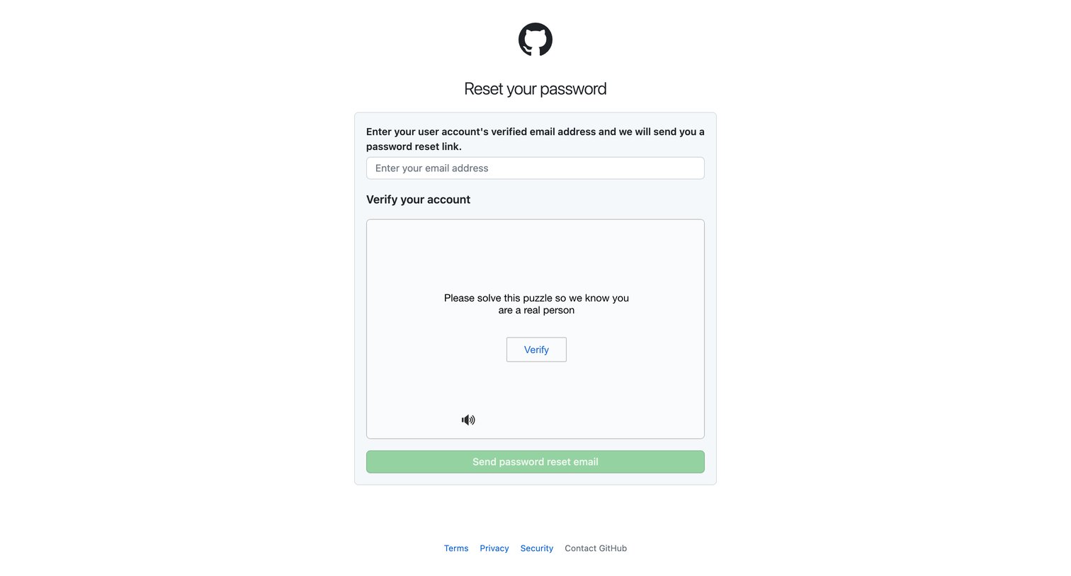 Github - Forgot your password · GitHub screen
