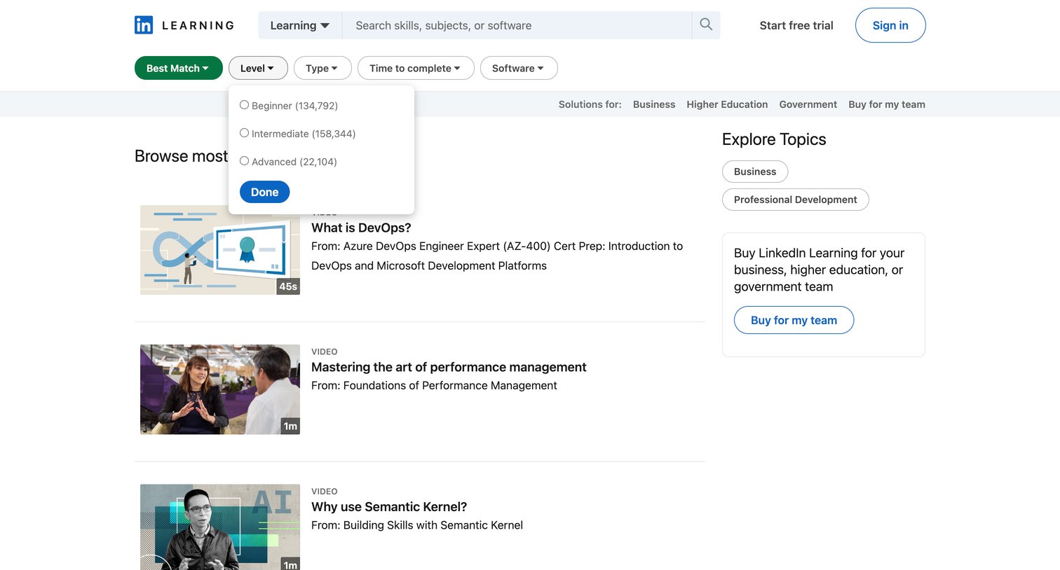 Linkedin - Online Courses, Training and Tutorials on LinkedIn Learning screen