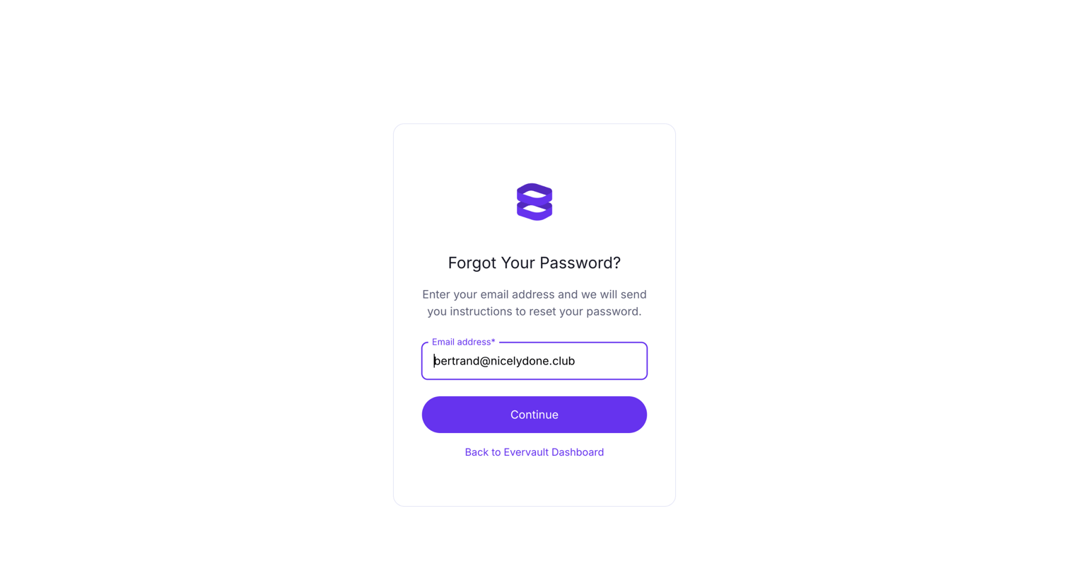 Evervault - Reset your password | Evervault Dashboard screen
