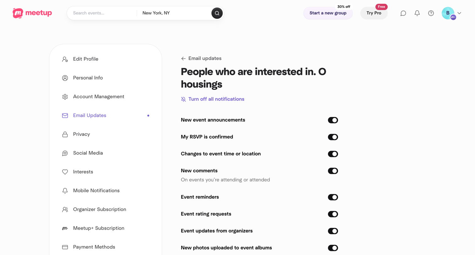 Meetup - People who are interested in. O housings screen