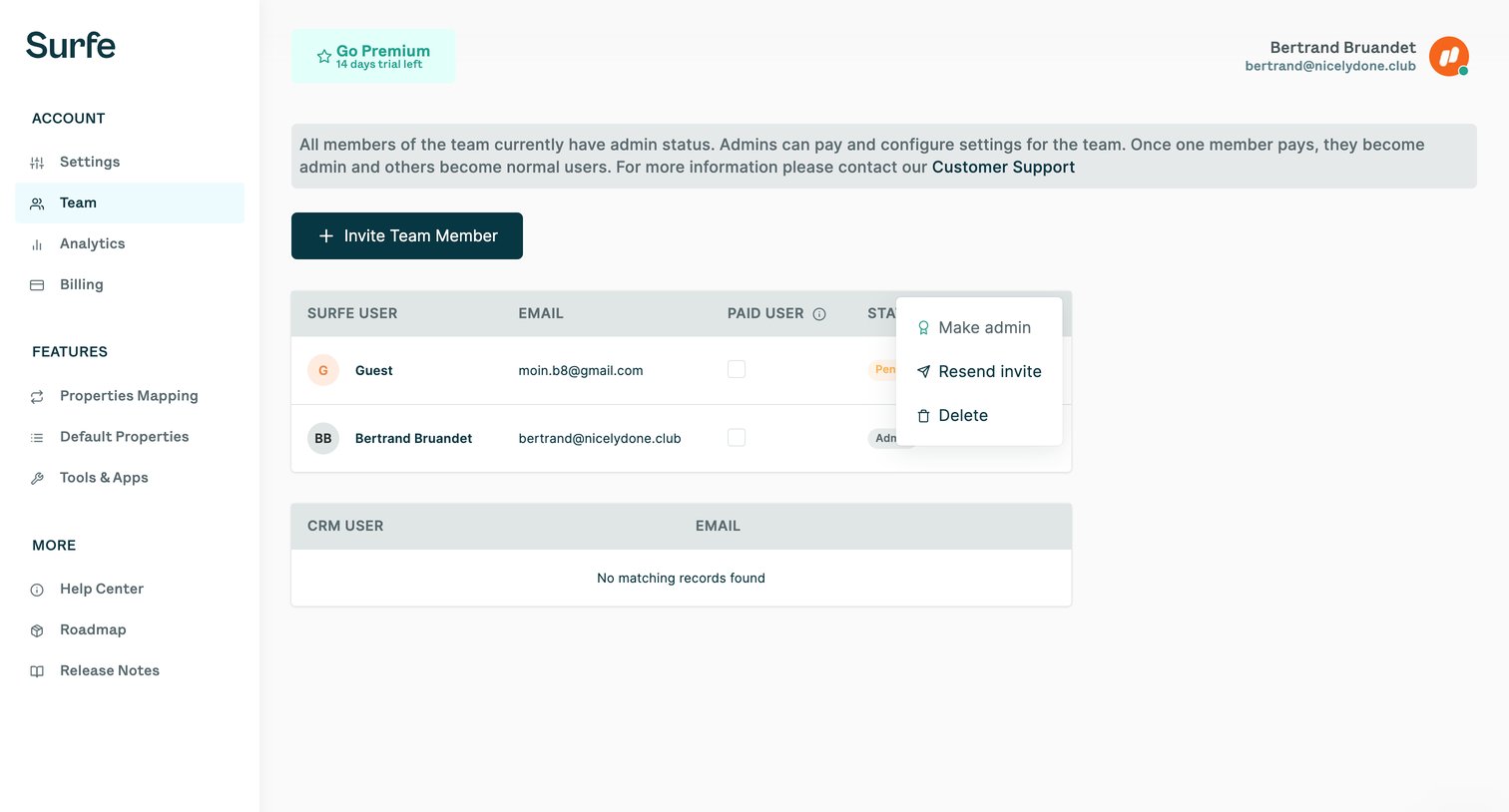 Surfe - Surfe | Dashboard screen