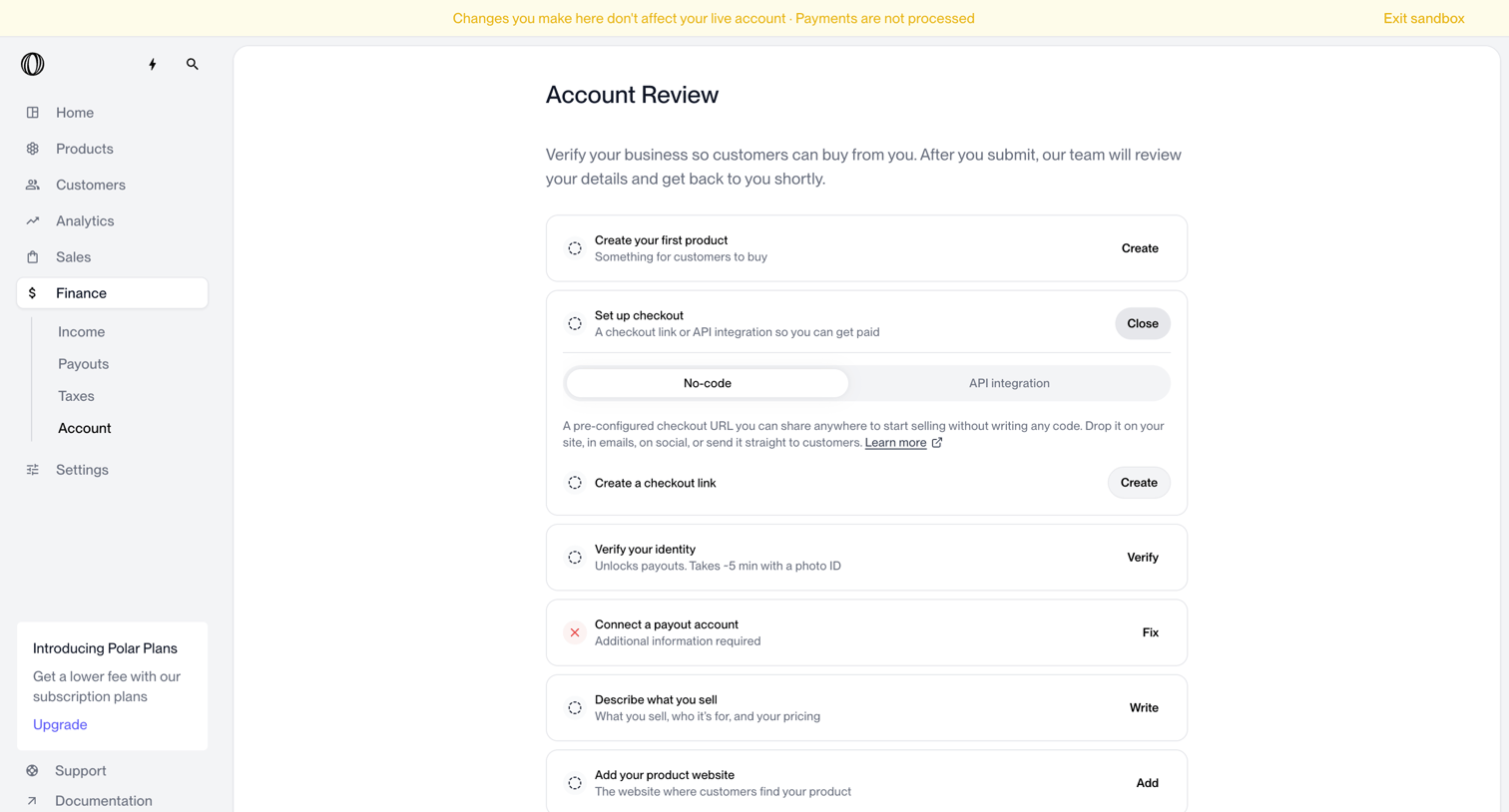 Polar - Finance - Payout Account | Nicelydone | Polar screen