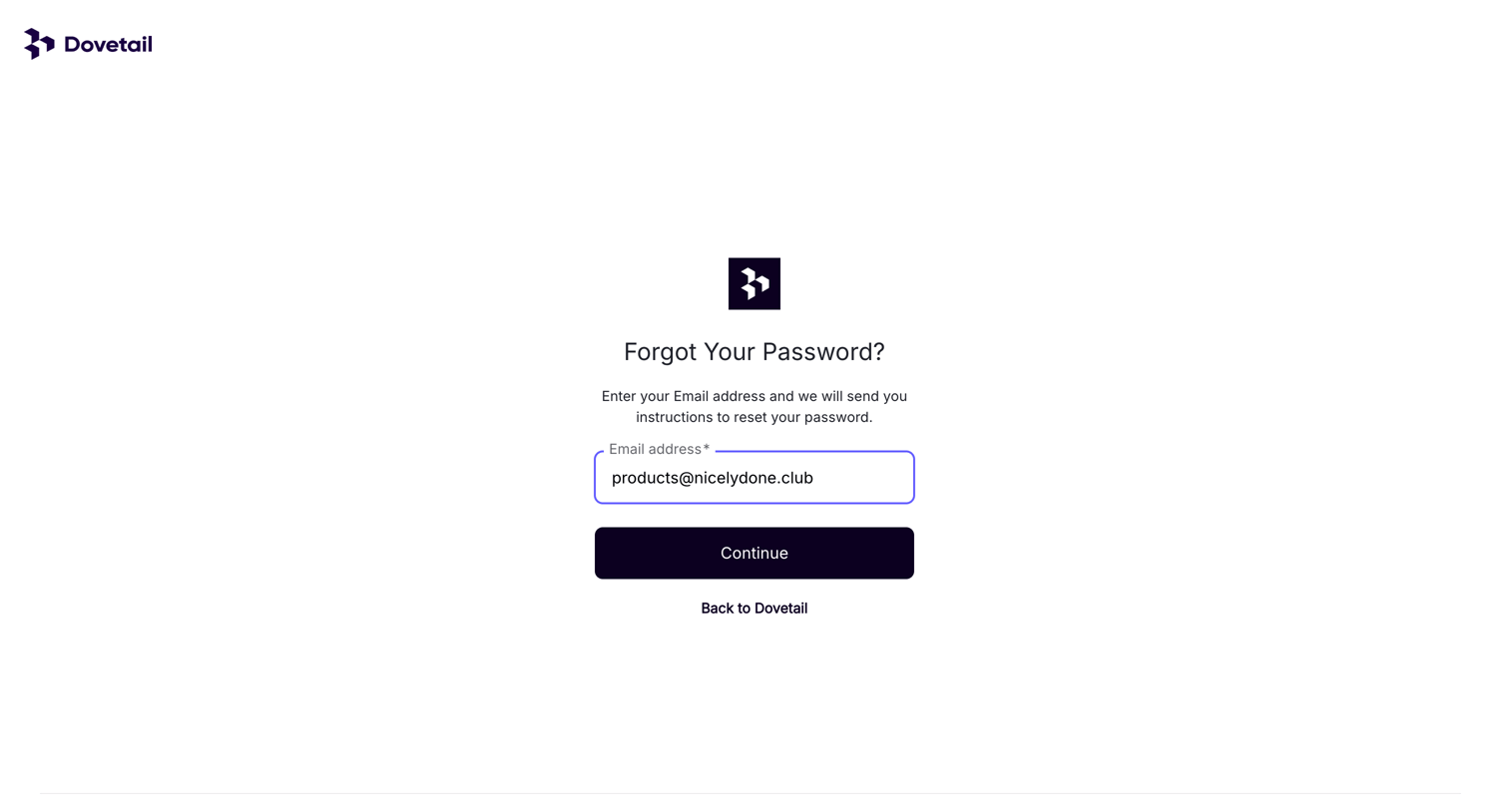 Dovetail - Log in – Dovetail screen