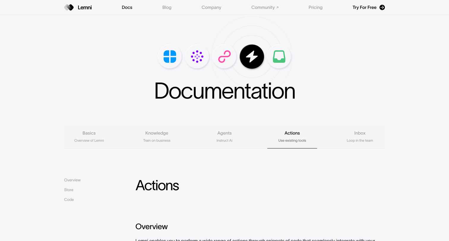 Lemni - Lemni · Docs › Actions screen