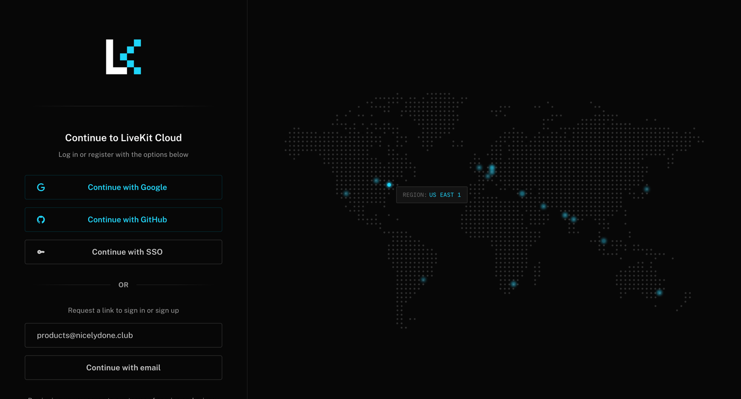 Livekit - Sign in | LiveKit Cloud screen