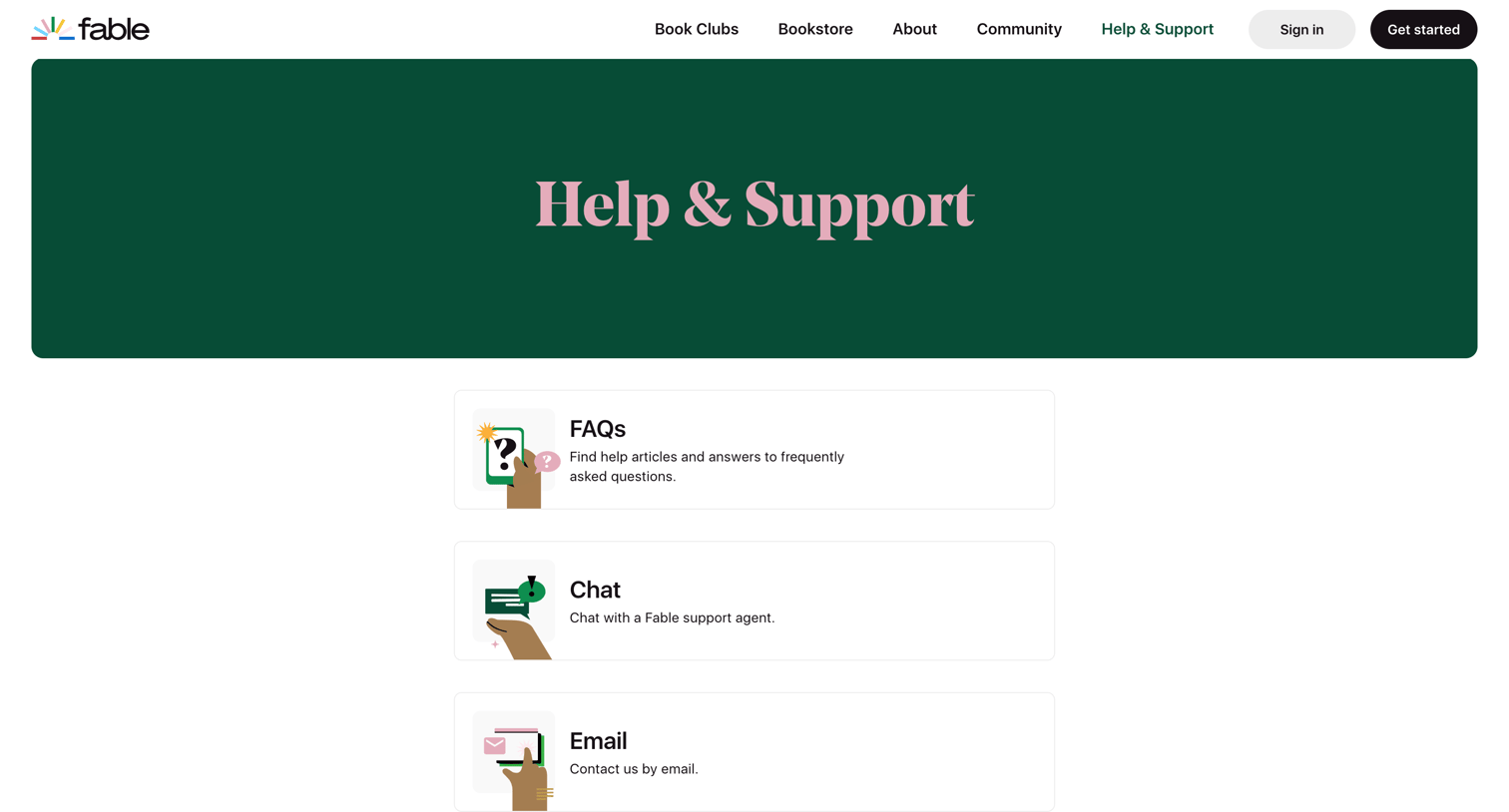 Fable - Book Reading Platform | Fable Help Support screen