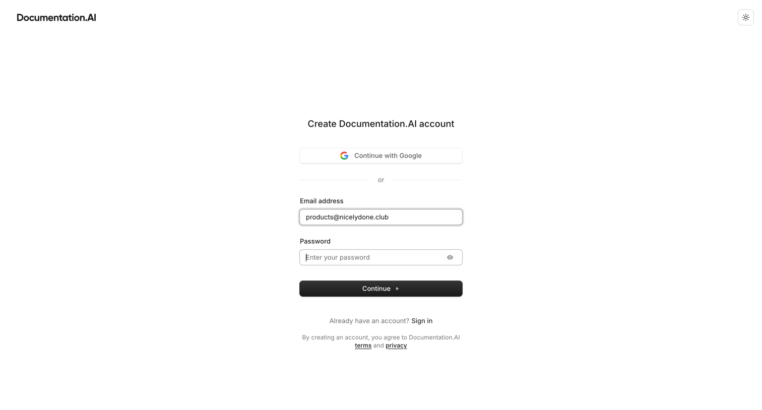 Documentation.AI - Dashboard - Documentation.AI screen