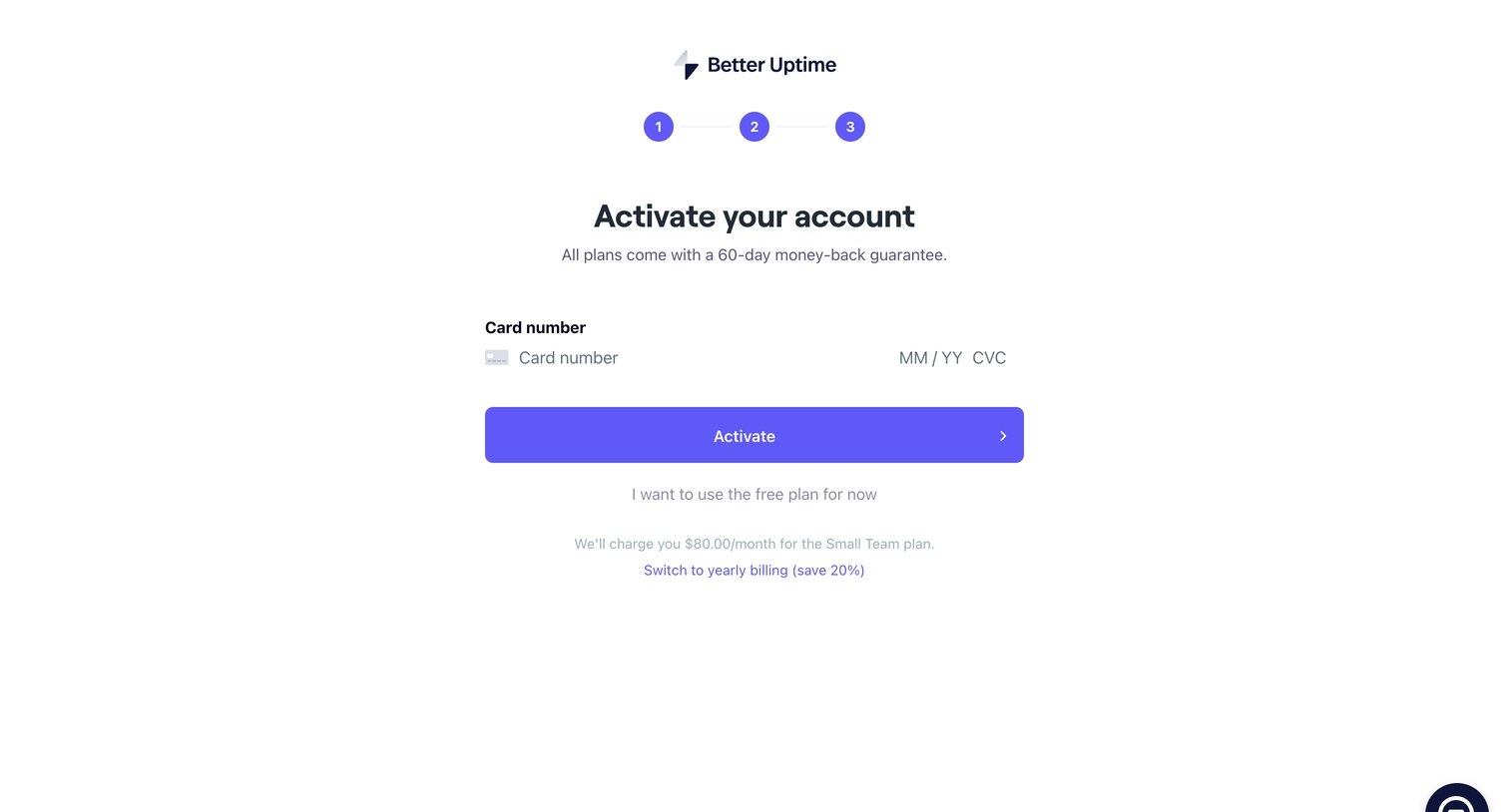 Better Stack - Activate | Better Uptime screen