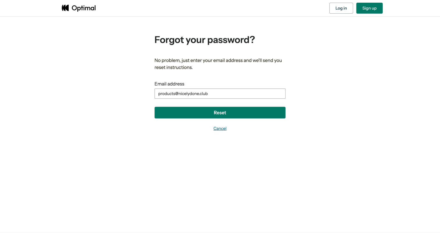 Optimal - Reset Password | Optimal Workshop screen