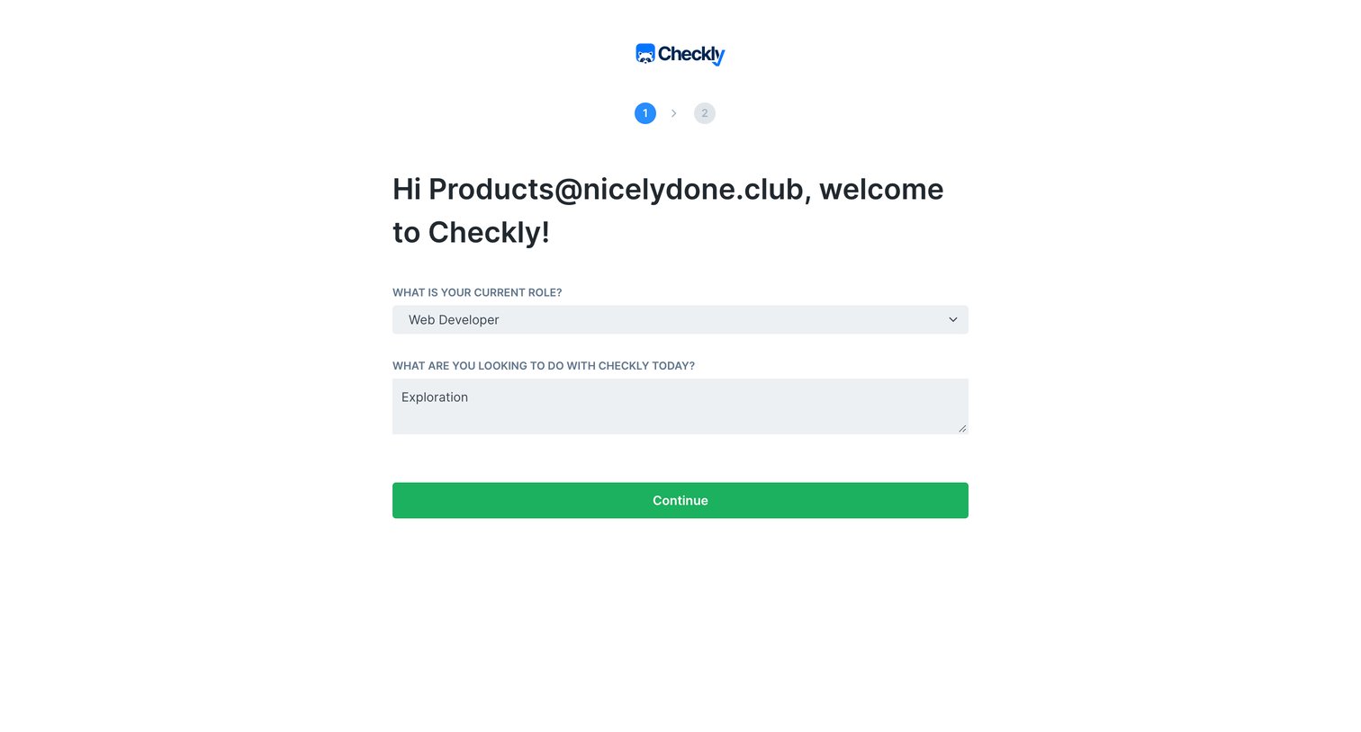 Checkly - Getting Started - Survey screen