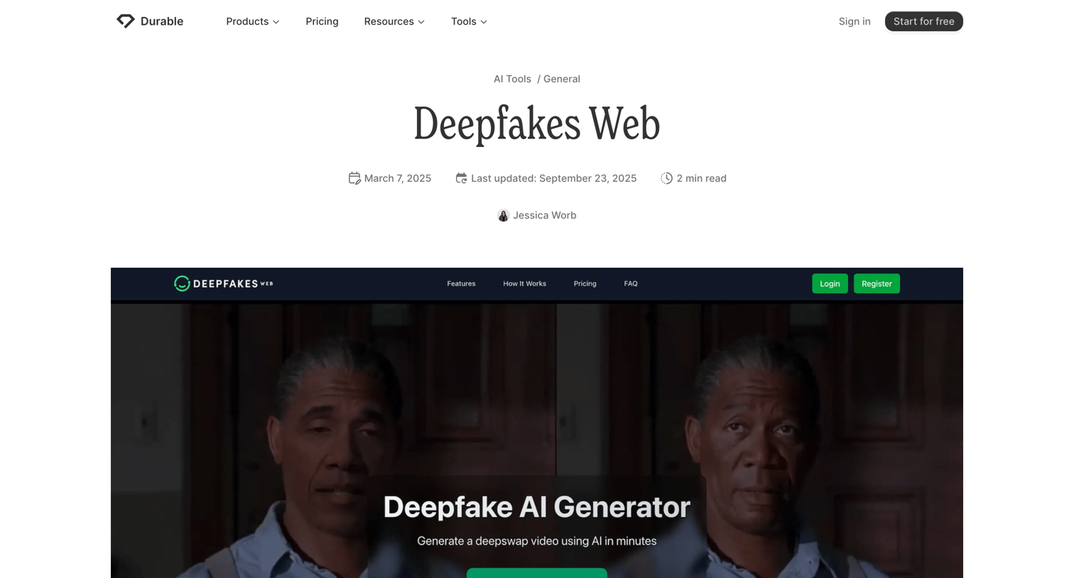 Durable - Deepfakes Web Ethical Deepfake Creation Made Simple screen