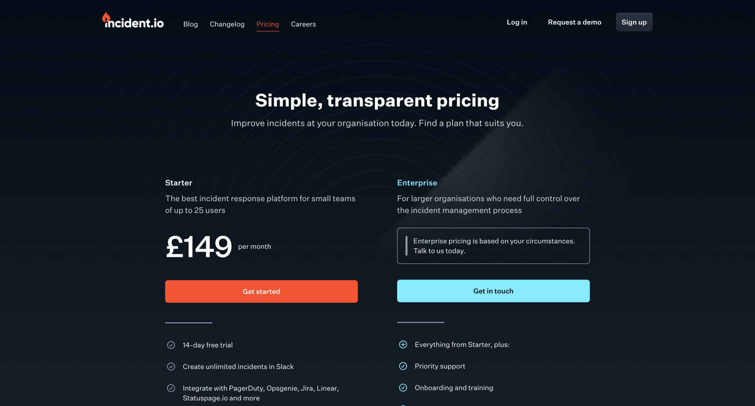 Incident - incident.io - Pricing | incident.io screen
