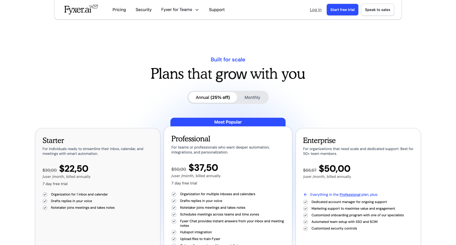 Fyxer - Fyxer AI  Pricing screen