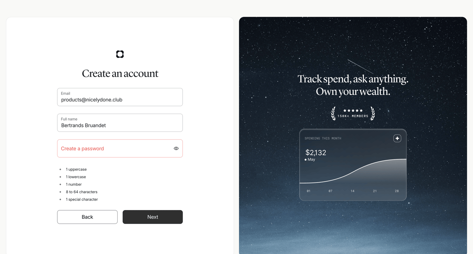Origin Financial screen