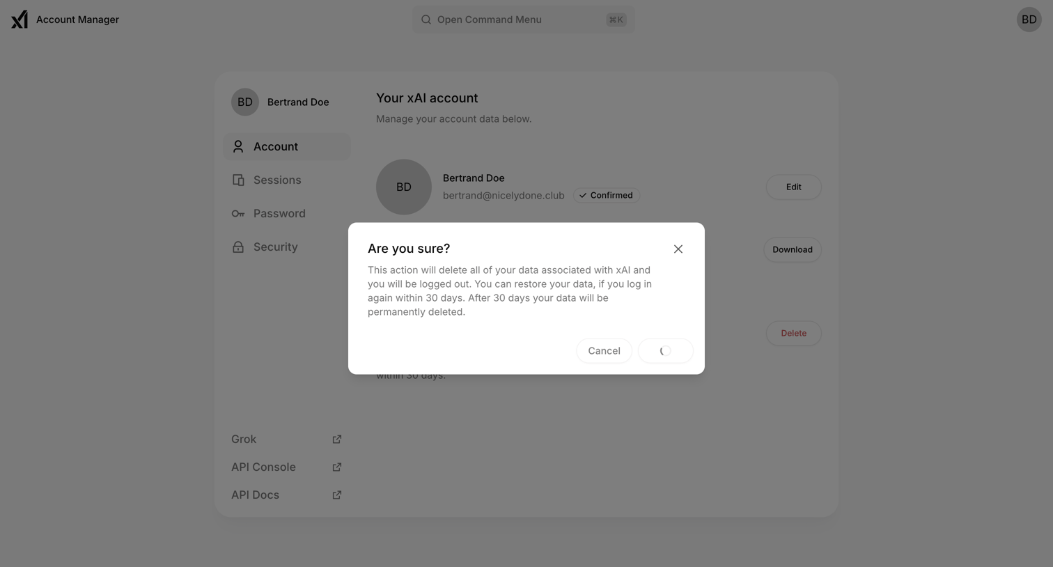 Grok - Your xAI account | xAI Single-Sign On screen