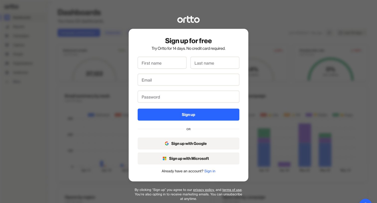 Ortto - Sign up - Ortto screen