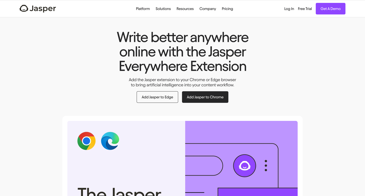 Jasper - AI Chrome | Edge Extensions Create Everywhere with Jasper screen