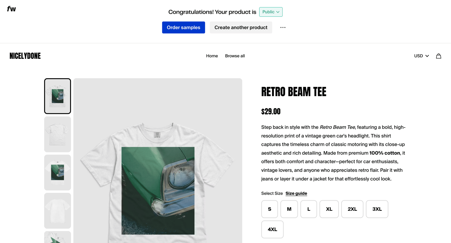 Fourthwall - Retro Beam Tee – Dashboard screen