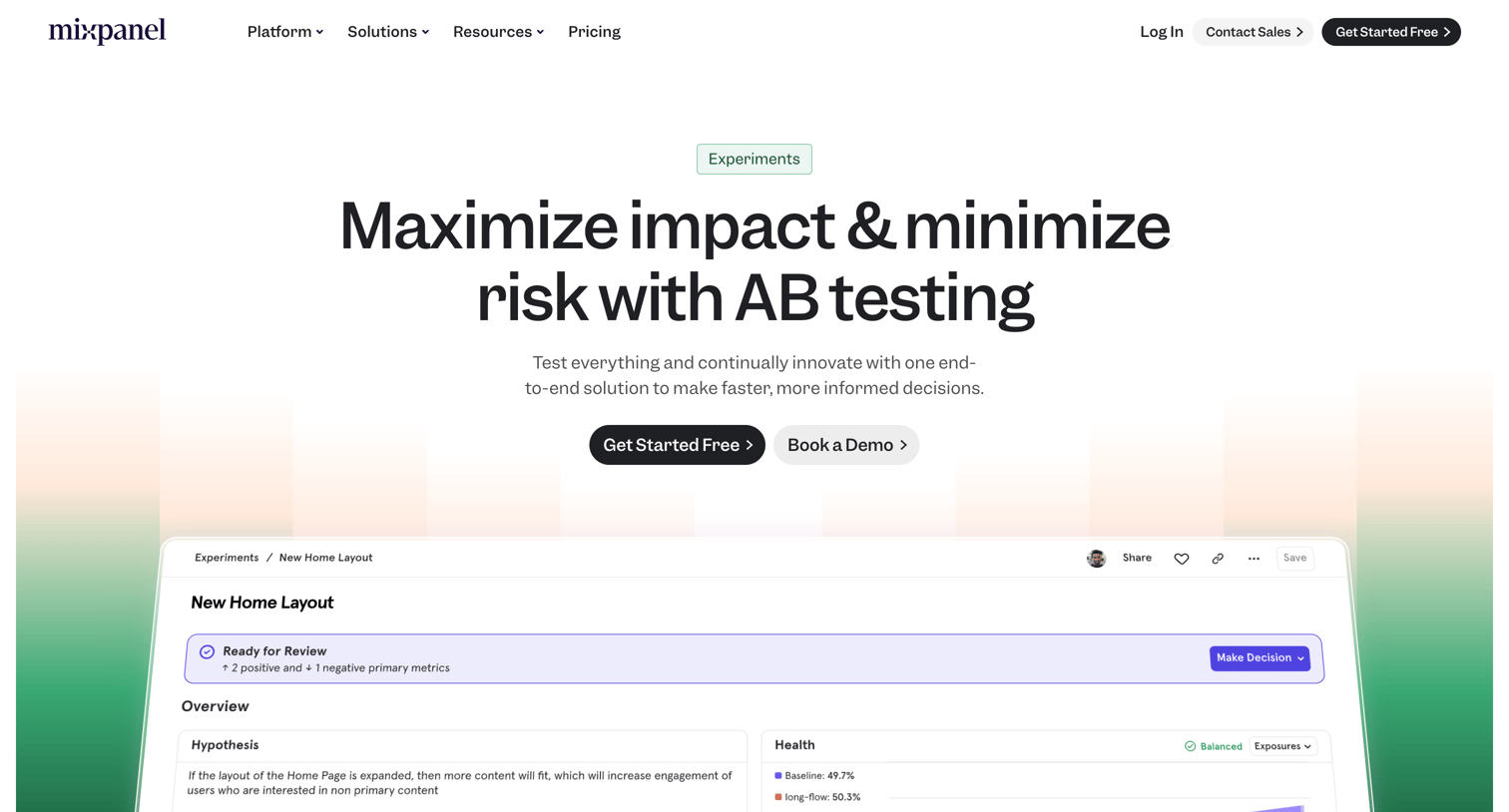 Mixpanel - Advanced Experiment Software  Mixpanel screen