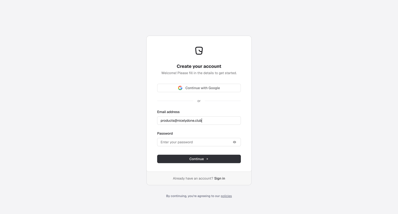Reflag - Sign-up screen