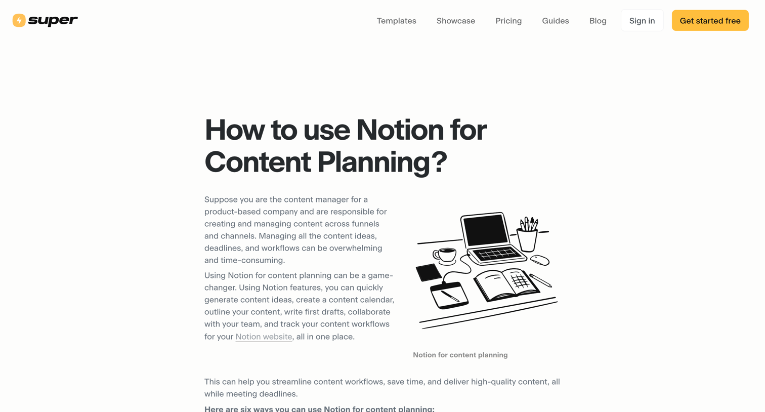 Super - How to use Notion for Content Planning screen