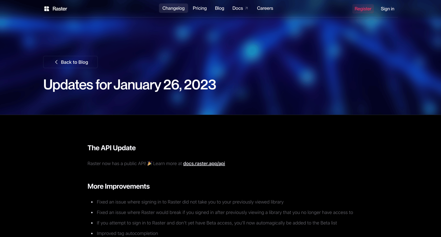 Raster - Raster Changelog | January 26, 2023 screen