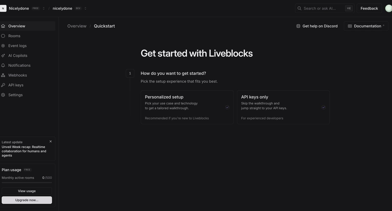 nicelydone (Development) | nicelydone (Development) | Quickstart from Liveblocks