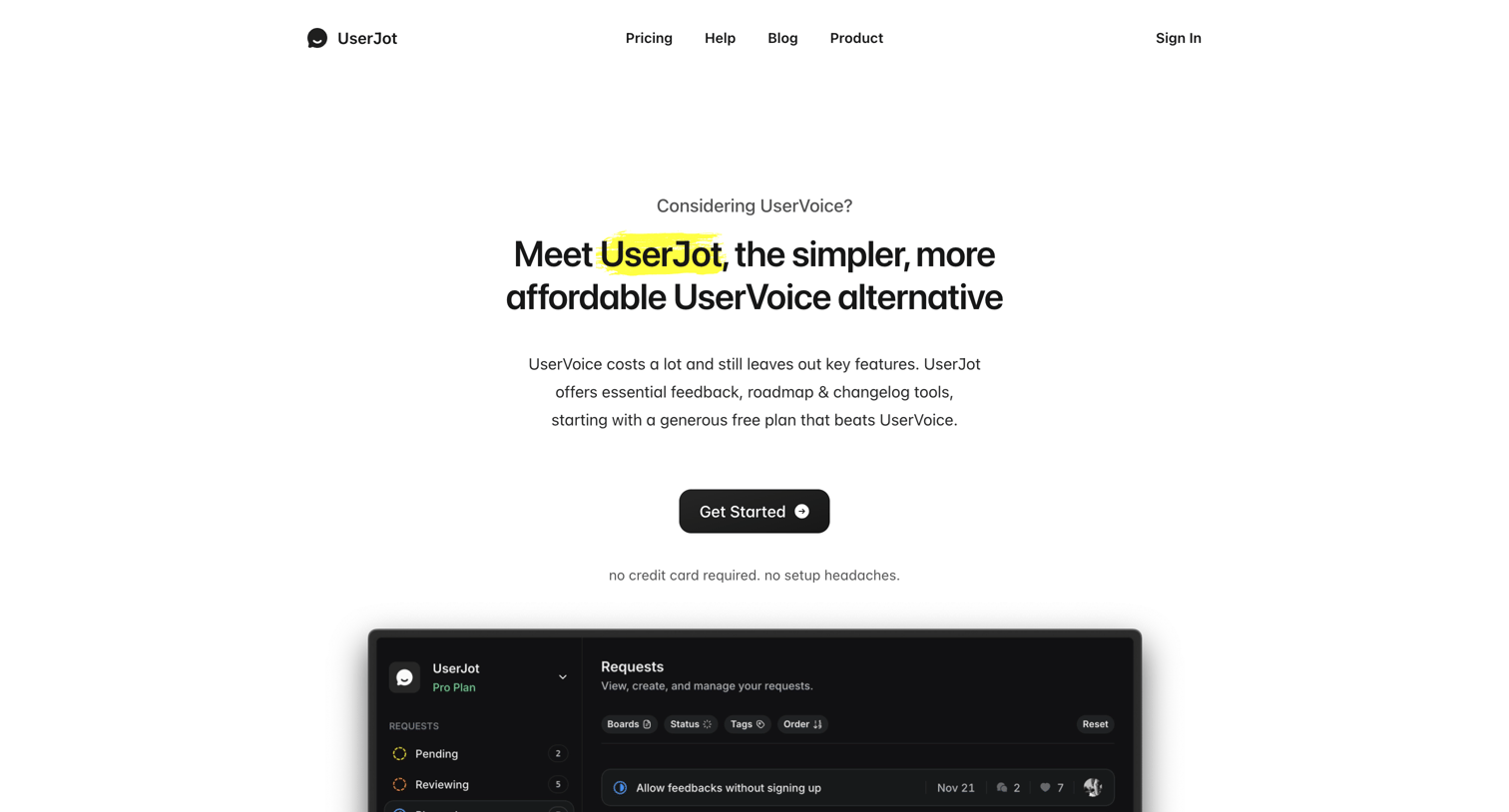 UserJot - UserVoice Alternative UserJot — Unlimited Feedback, Roadmaps & Changelogs - UserJot screen