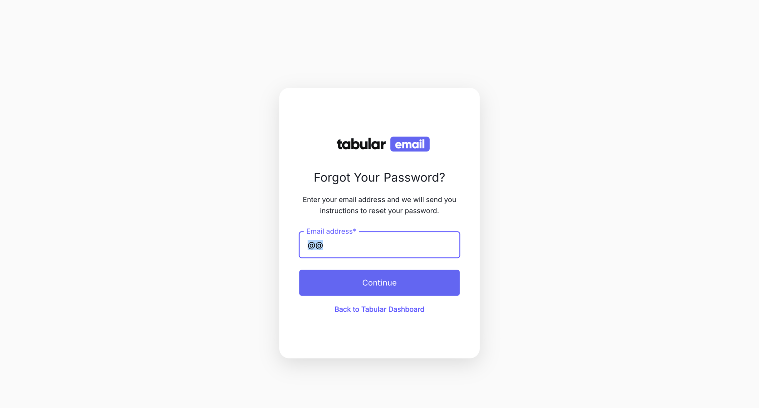 Tabular - Reset your password | Tabular Dashboard screen