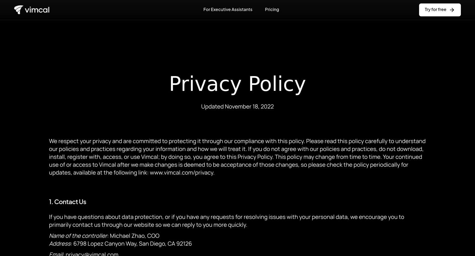 privacy · vimcal.com from Vimcal