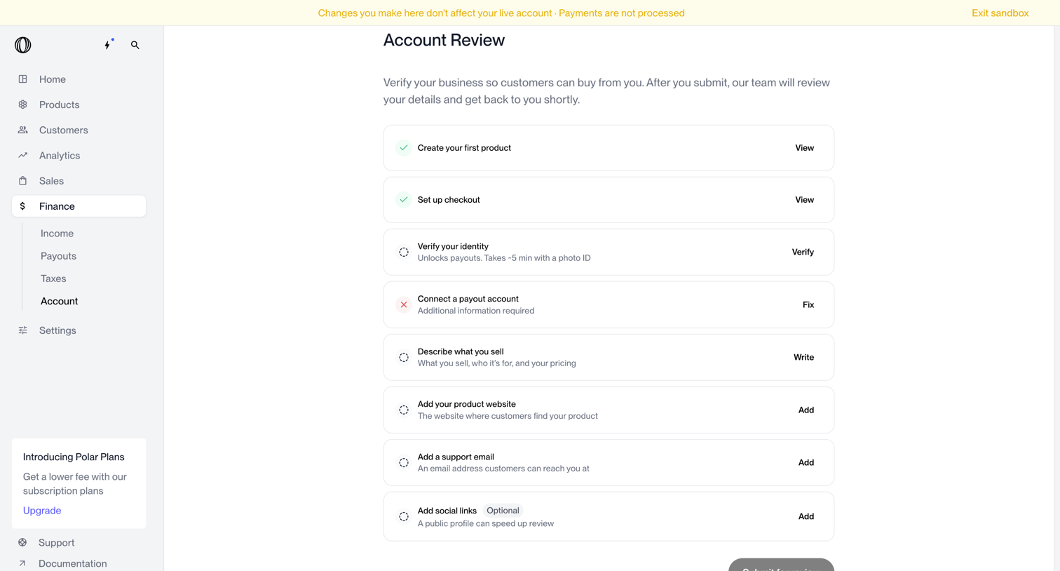 Polar - Finance - Payout Account | Nicelydone | Polar screen