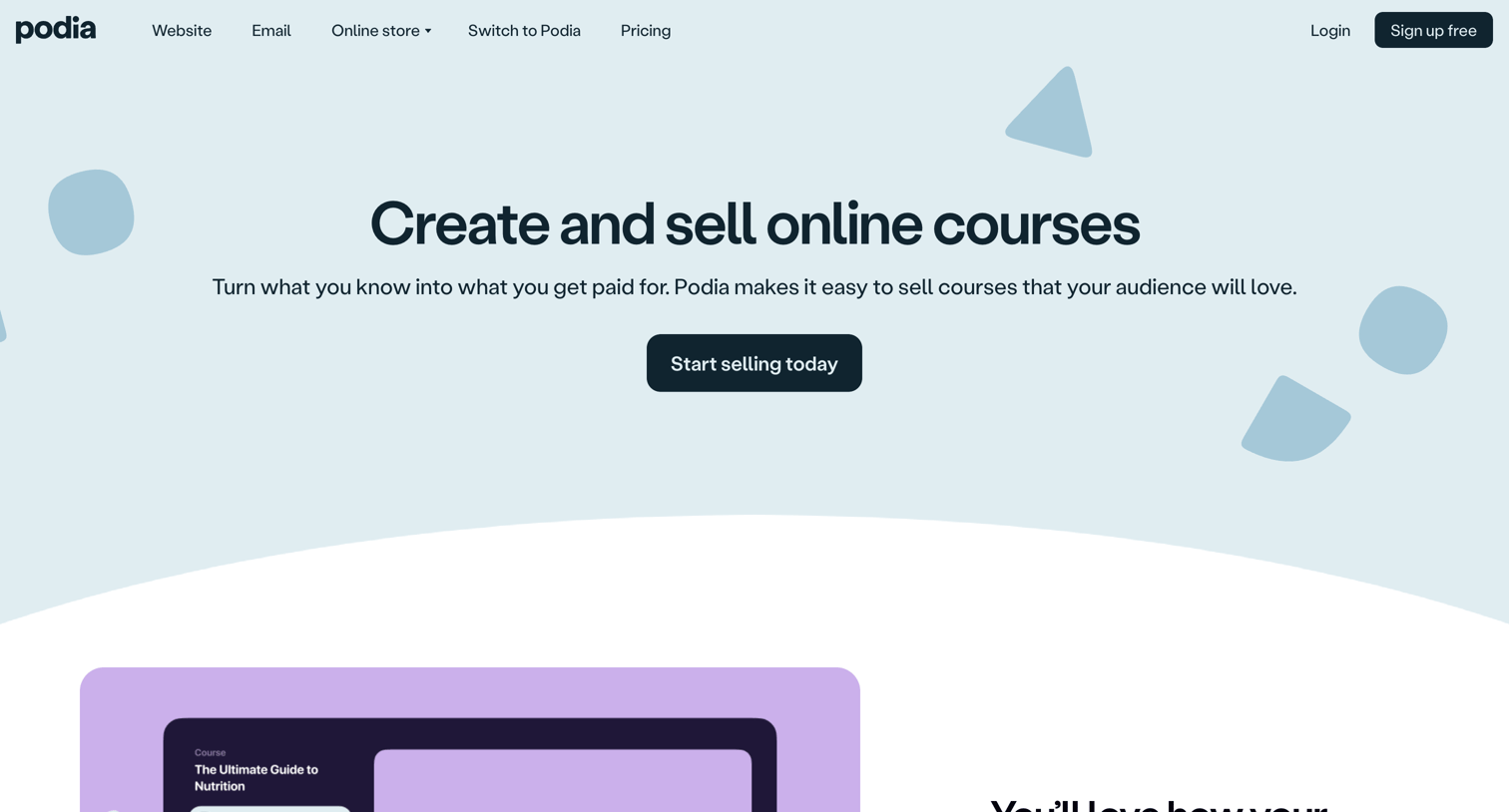 Podia - Sell beautiful online courses with Podia | Podia screen