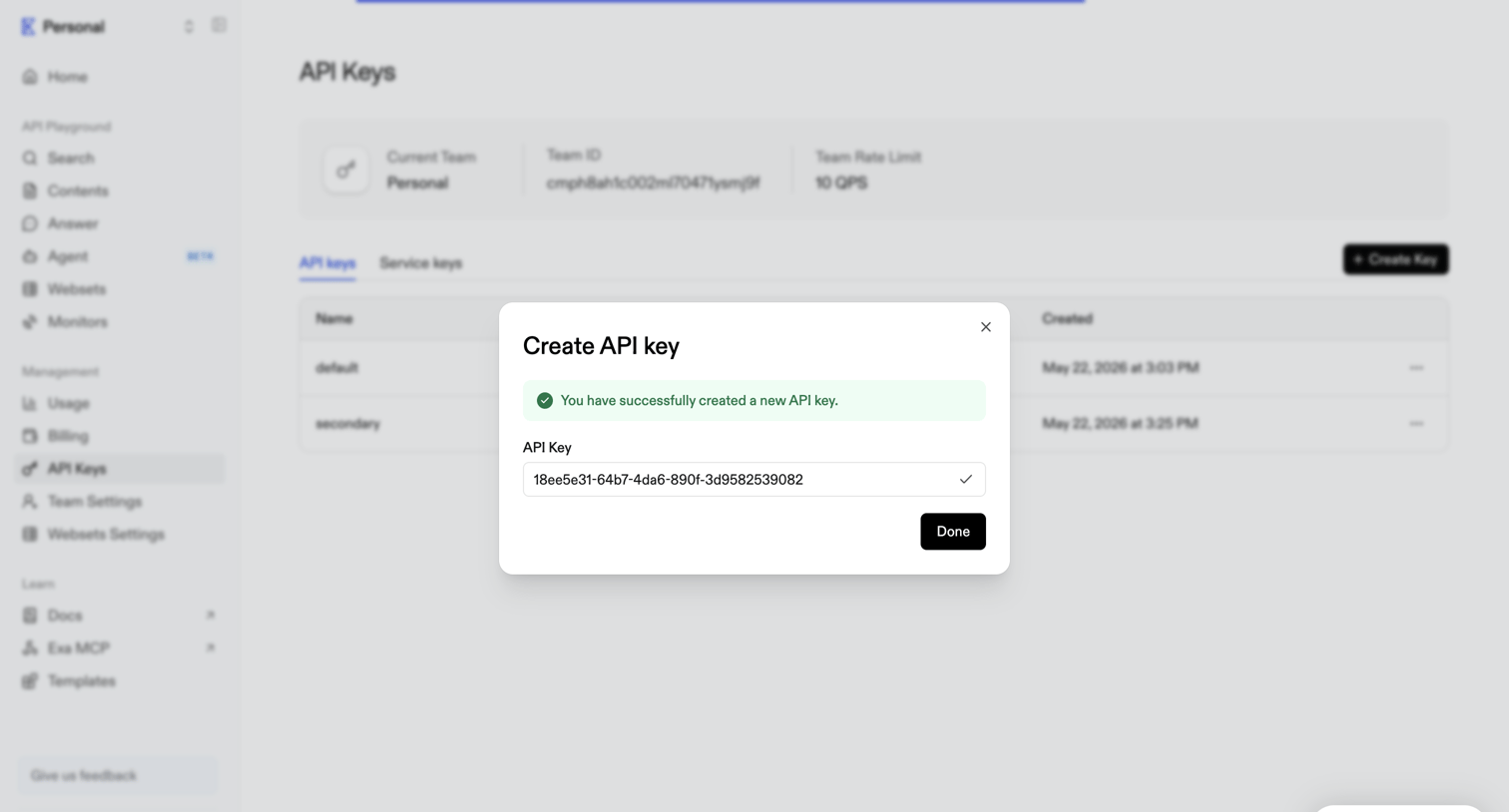 API Keys | Exa API from Exa