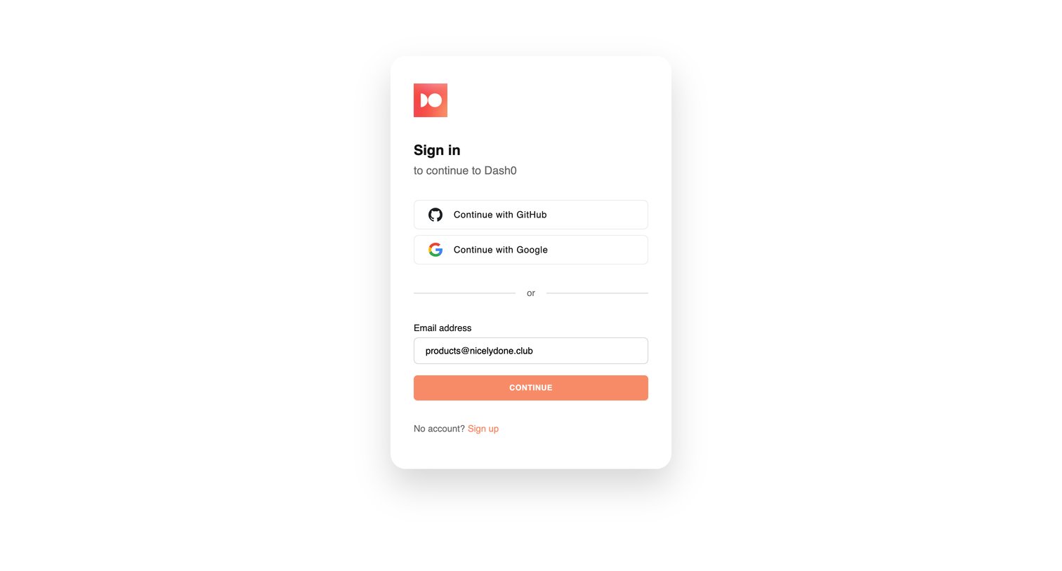 Dash0 - My account | Dash0 screen