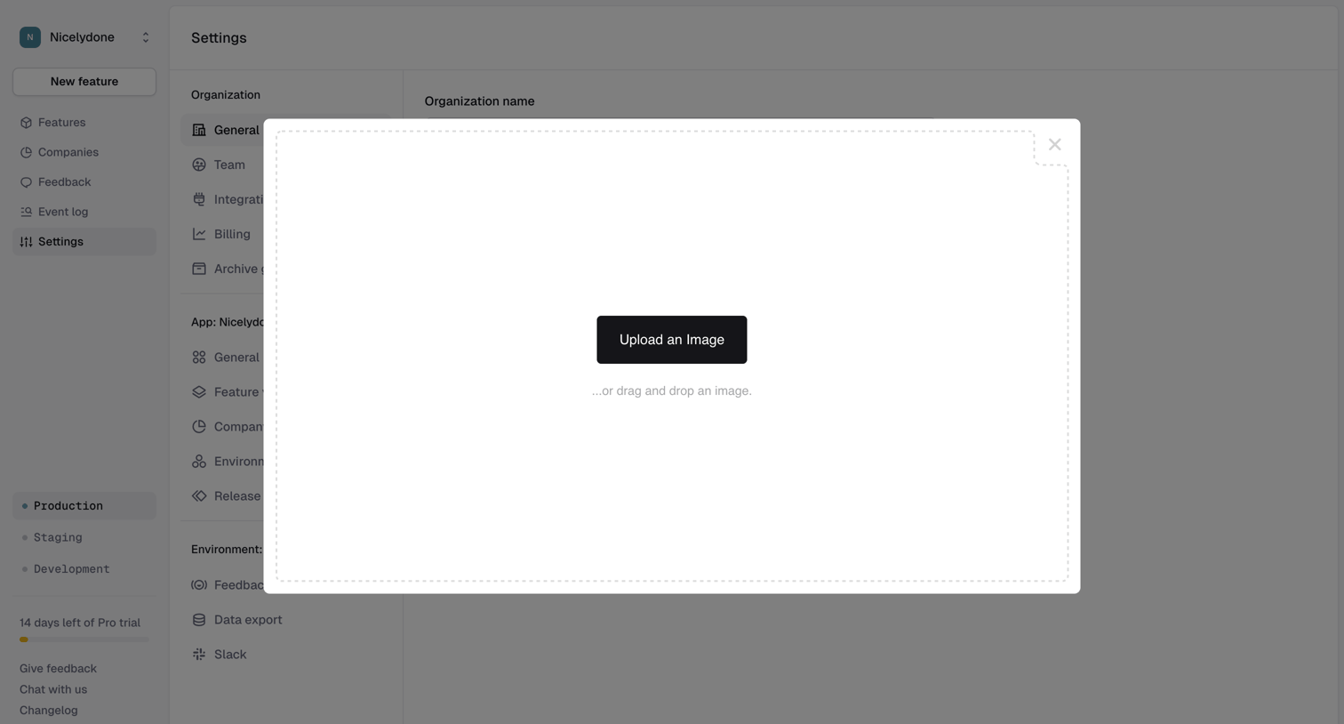 Reflag - Settings › Organization › General screen