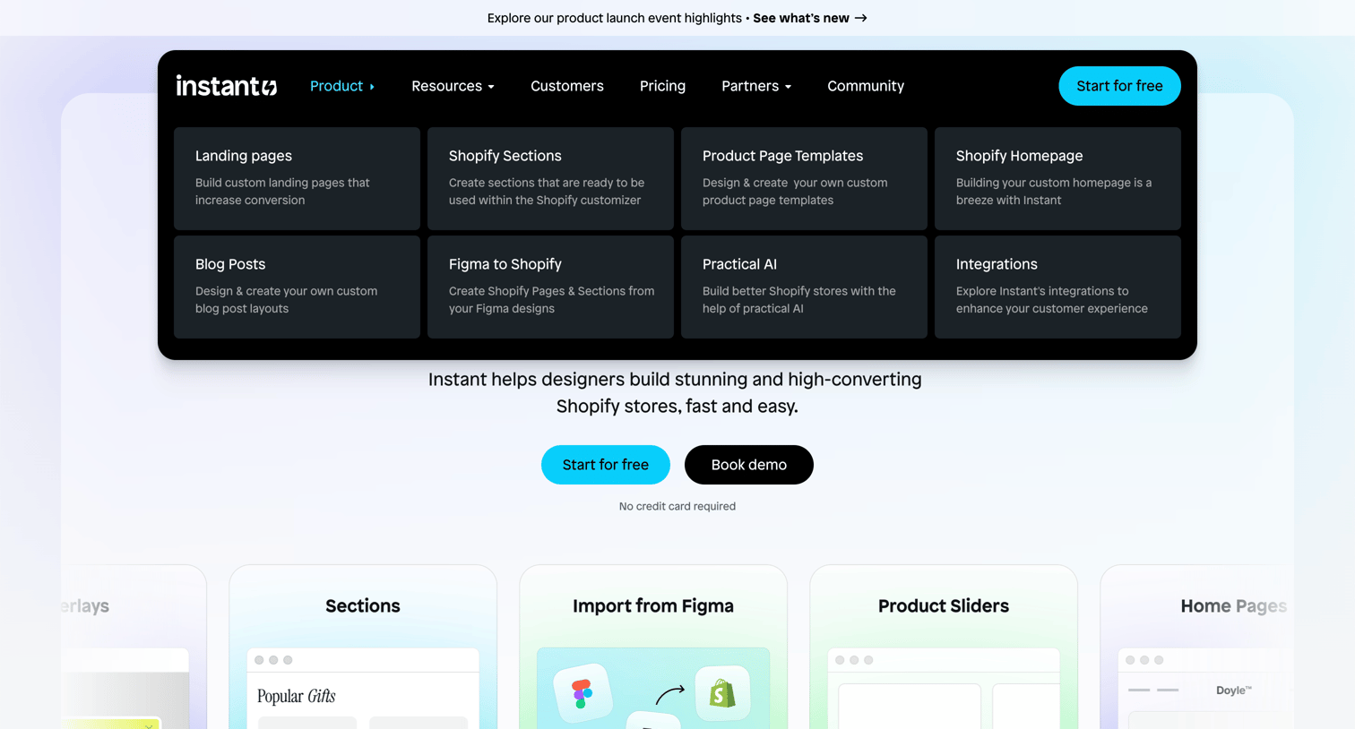 Instant - Instant Landing Page Builder for Shopify | All-visual, No-code screen